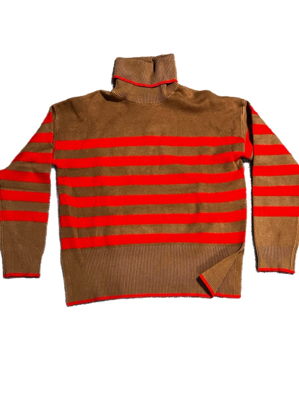 NWOT Tahari Brown Turtleneck Sweater with Orange Stripes